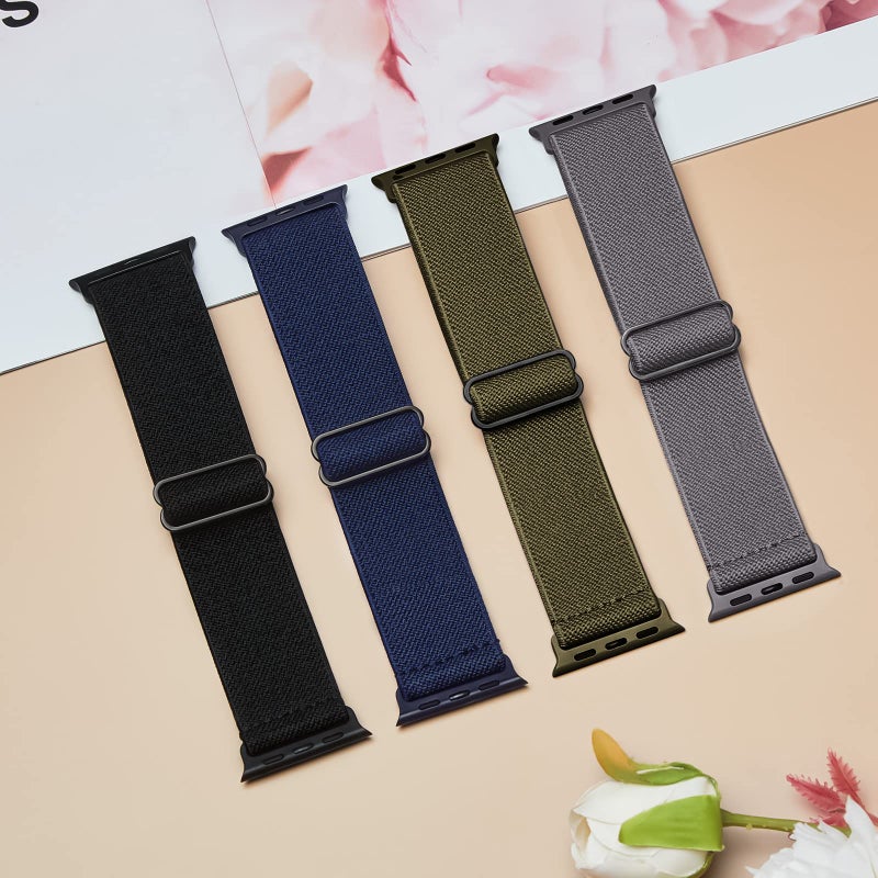 CCnutri Stretchy Nylon Solo Loop Bands Compatible with Apple Watch 38mm 40mm 41mm 42mm 44mm 45mm 49mm, Sport Elastic Wristbands Women Men Straps for iWatch Series 9/8/7/6/5/4/3/2/1/SE/Ultra/Ultra 2, 4 Pack - Image 4