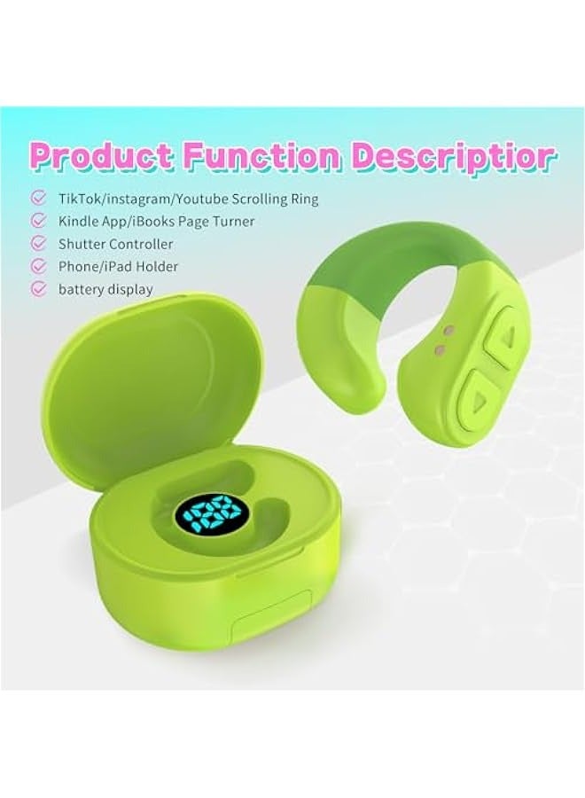 ANKOVO Tiktok Trending Bluetooth Smart Scrolling Ring Kindle App Remote Page Turner with Phone Holder Wireless Camera Shutter Selfie Button - Compatible with iPhone Ipad Android(Lake Green) - Image 5