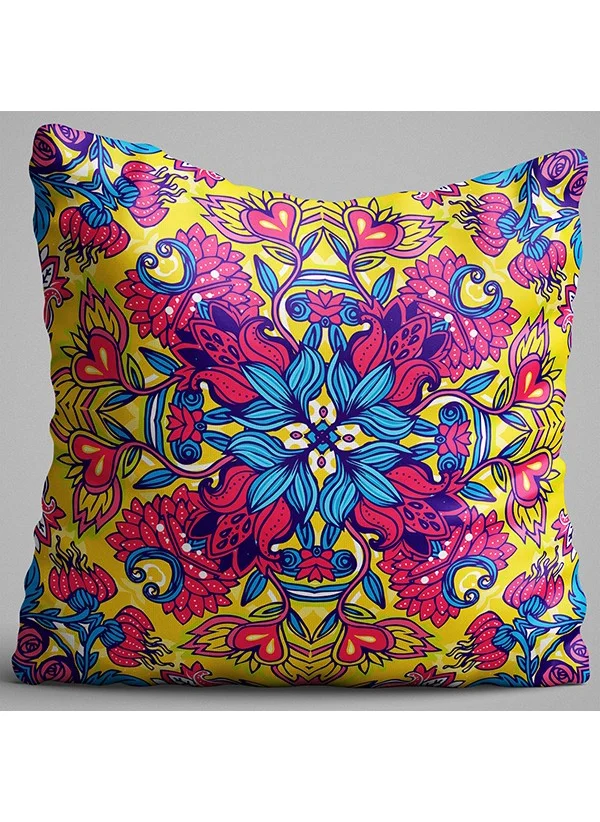 Cango Home Yellow Multicolor Ethnic Patterned Digital Printed Double Sided Throw Pillow Cover - OTYK449-CT