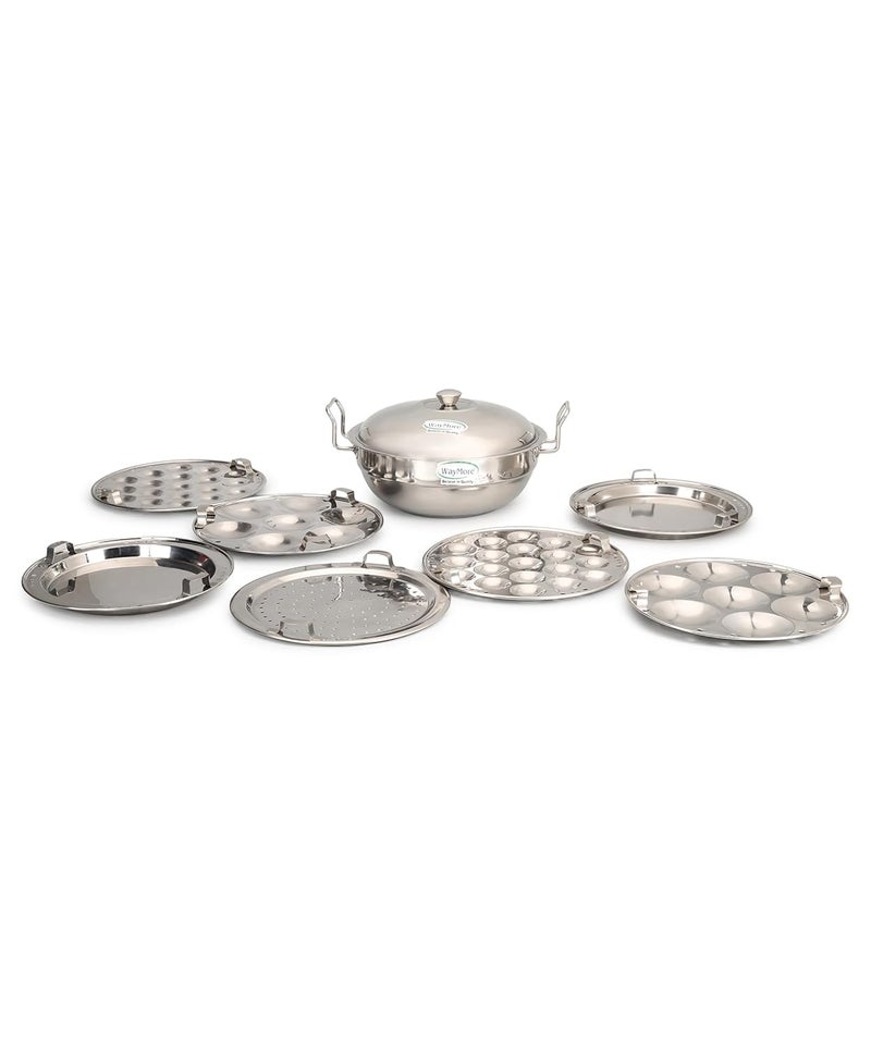 WayMore® Triply Multi Kadai Steamer with Induction & GasTop Compatible 5 Plate 2 Idli | 2 Dhokla | 1 Patra | Momo's | 2 Mini Idli, 28.5 cm Dia - Image 1