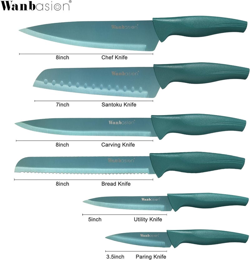 Wanbasion Green Professional Kitchen Knife Set, Stainless Steel, Dishwasher Safe with Sheathes - Image 5