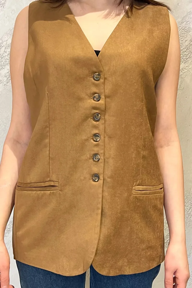 جولسلي Gulseli Women's Double Breasted Collar Lined Vest