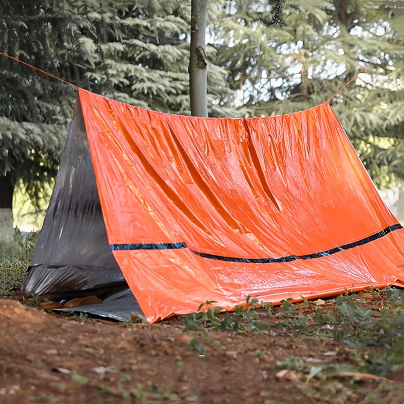 Silvery Outdoor Tent Set With Orange Green Tent Drawstring And Whistle - Image 2