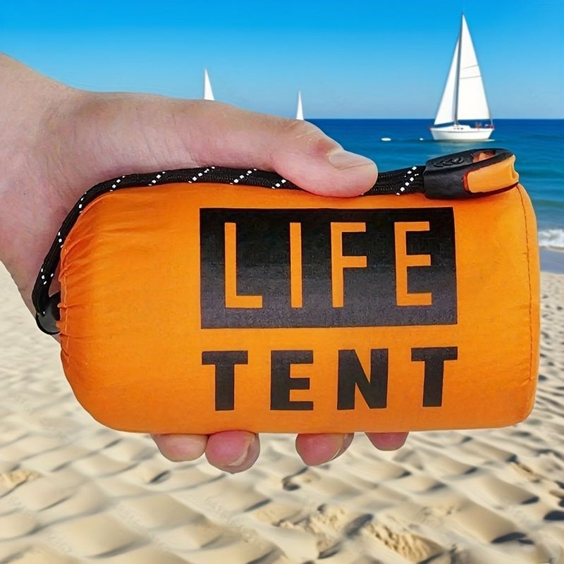 Silvery Outdoor Tent Set With Orange Green Tent Drawstring And Whistle - Image 1