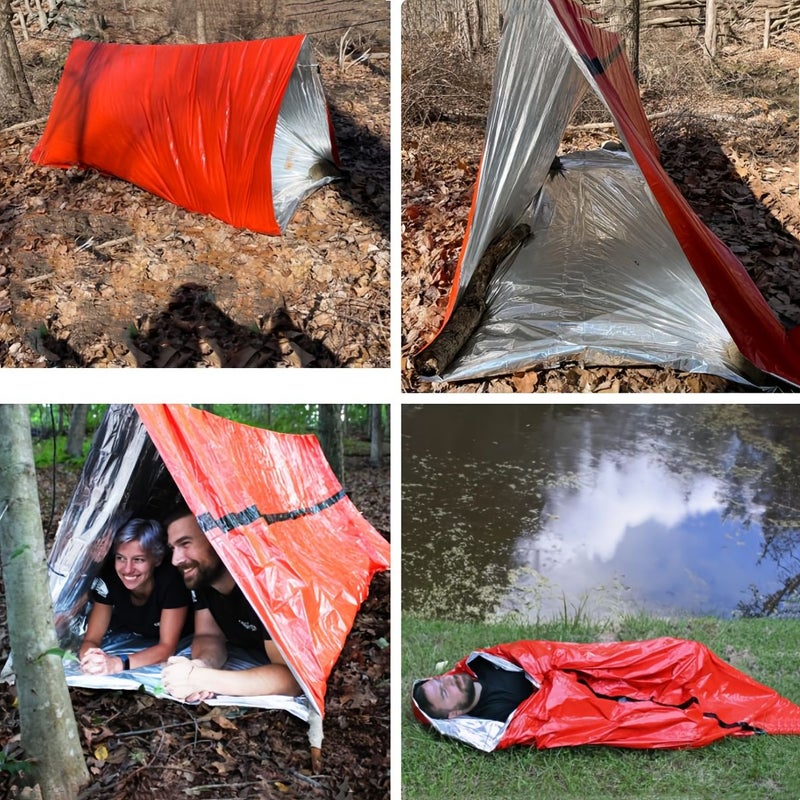 Silvery Outdoor Tent Set With Orange Green Tent Drawstring And Whistle - Image 5