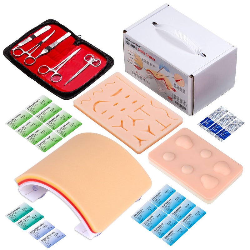 Medarchitect Premium Suturing Skill Trainer Including DIY Incision Suture Pad with Hook & Loop Replacement Design, 19 Pre-Cut Wounds Pad & Complete Tools for Advanced Suture Skill Practice - Image 1