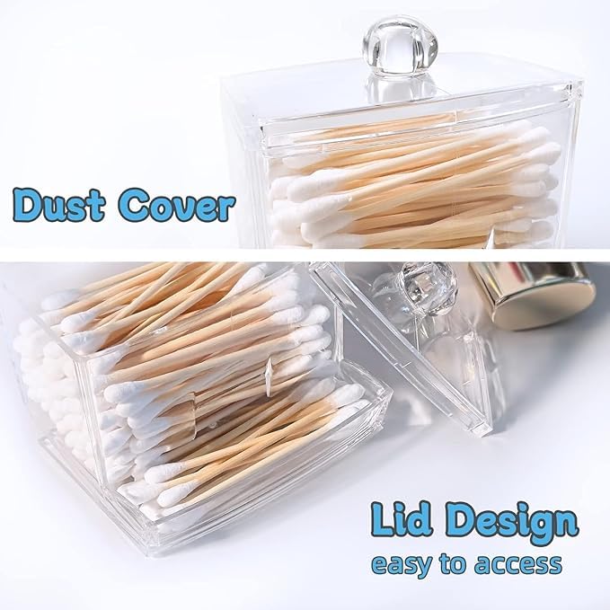 GLOWICK Acrylic Cotton Swab Dispenser,Clear Cotton Ball Holder Cotton/Earbud Holder Storage Box, Cosmetics Makeup Storage Holder Box For Women Organizer Container With Lid (1PCS) - Image 4
