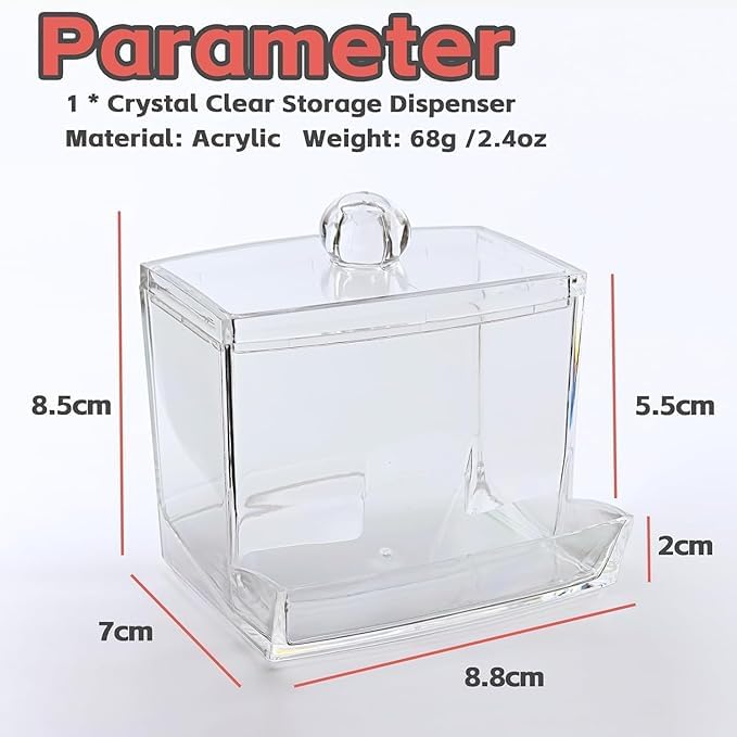 GLOWICK Acrylic Cotton Swab Dispenser,Clear Cotton Ball Holder Cotton/Earbud Holder Storage Box, Cosmetics Makeup Storage Holder Box For Women Organizer Container With Lid (1PCS) - Image 3