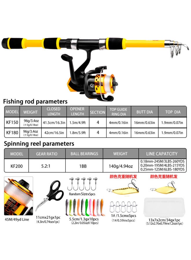 برو بيروس طقم صيد بعيد المدى للقضيب وخيط الصيد للمبتدئين، بطول 1.5 متر و 1.8 متر - Image 2