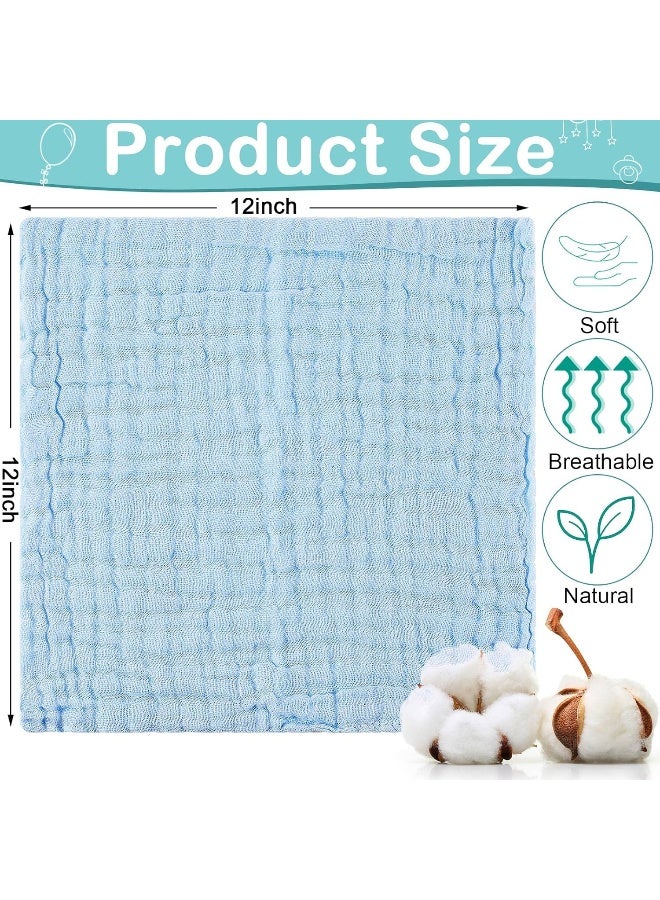 Chumia 30 Pcs Baby Muslin Washcloths Muslin Burp Cloths Baby Towel Natural Cotton Burp Cloths Wipes Soft Newborn Face Towel Absorbent for Face Bath Shower, 12 x 12''(Blue, White, Green, Yellow, Pink) - Image 2