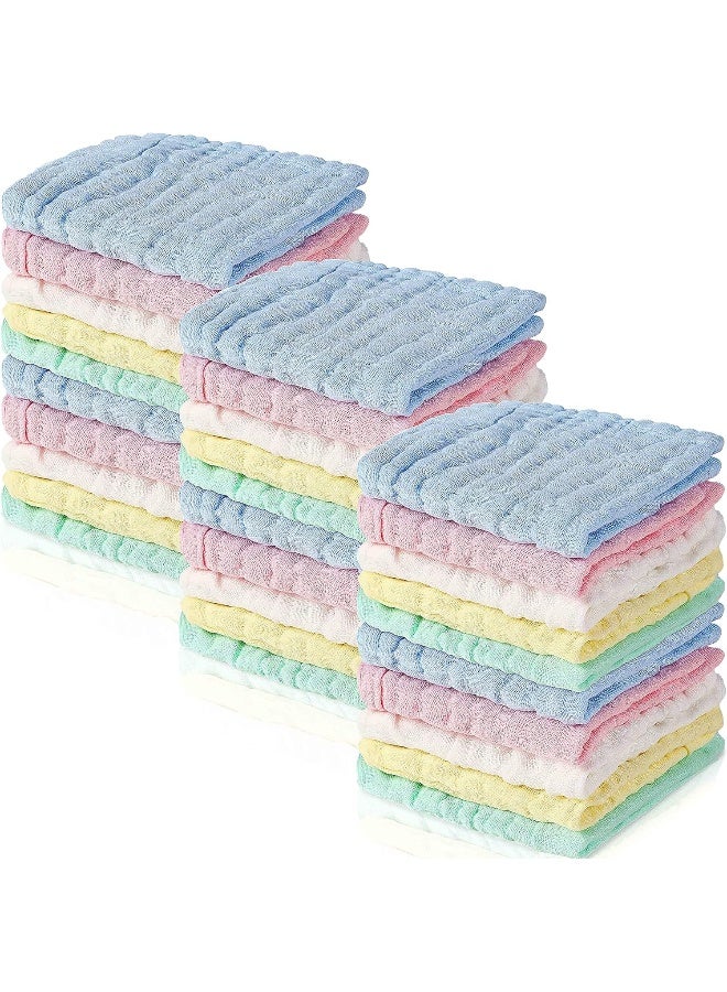 Chumia 30 Pcs Baby Muslin Washcloths Muslin Burp Cloths Baby Towel Natural Cotton Burp Cloths Wipes Soft Newborn Face Towel Absorbent for Face Bath Shower, 12 x 12''(Blue, White, Green, Yellow, Pink) - Image 1