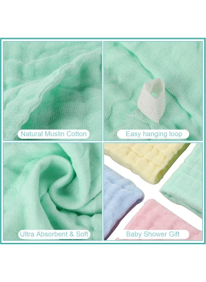 Chumia 30 Pcs Baby Muslin Washcloths Muslin Burp Cloths Baby Towel Natural Cotton Burp Cloths Wipes Soft Newborn Face Towel Absorbent for Face Bath Shower, 12 x 12''(Blue, White, Green, Yellow, Pink) - Image 3