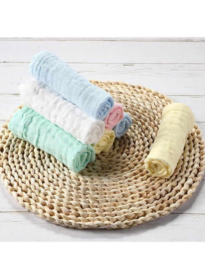 Chumia 30 Pcs Baby Muslin Washcloths Muslin Burp Cloths Baby Towel Natural Cotton Burp Cloths Wipes Soft Newborn Face Towel Absorbent for Face Bath Shower, 12 x 12''(Blue, White, Green, Yellow, Pink) - Image 4
