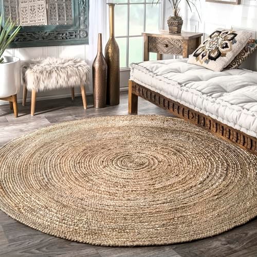 nuLOOM 4 Round Rigo Jute Hand Woven Area Rug, Natural, Solid Farmhouse Design, Natural Fiber, For Bedroom, Living Room, Dining Room, Hallway, Office, Kitchen, Entryway - Image 1