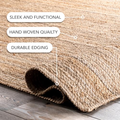 nuLOOM 4 Round Rigo Jute Hand Woven Area Rug, Natural, Solid Farmhouse Design, Natural Fiber, For Bedroom, Living Room, Dining Room, Hallway, Office, Kitchen, Entryway - Image 4