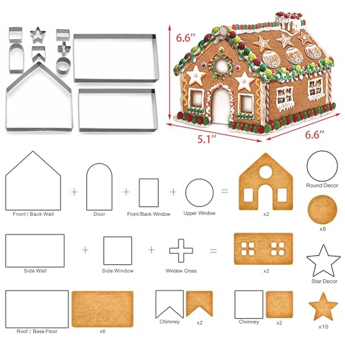 YXChome Gingerbread House Cookie Cutter Set - 3D House Cookie Cutters, Gingerbread House Kit for Holiday, Winter, Christmas & Gingerbread House Kit for Kids, Gift Package (10Pcs Christmas Cookie Cutters) - Image 2