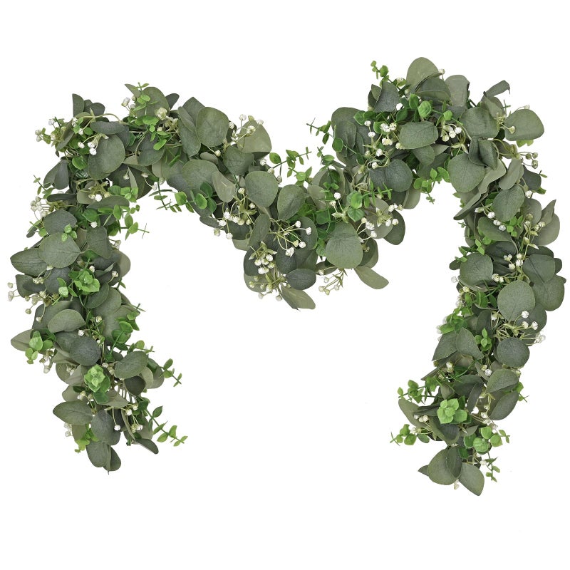 Dolicer 2 Packs 6FT Artificial Eucalyptus Garland, Faux Greenery Garland Fake Vines Hanging Silver Dollar Eucalyptus Leaves for Wedding Backdrop Arch Table Wall Party Home Decor - Image 1