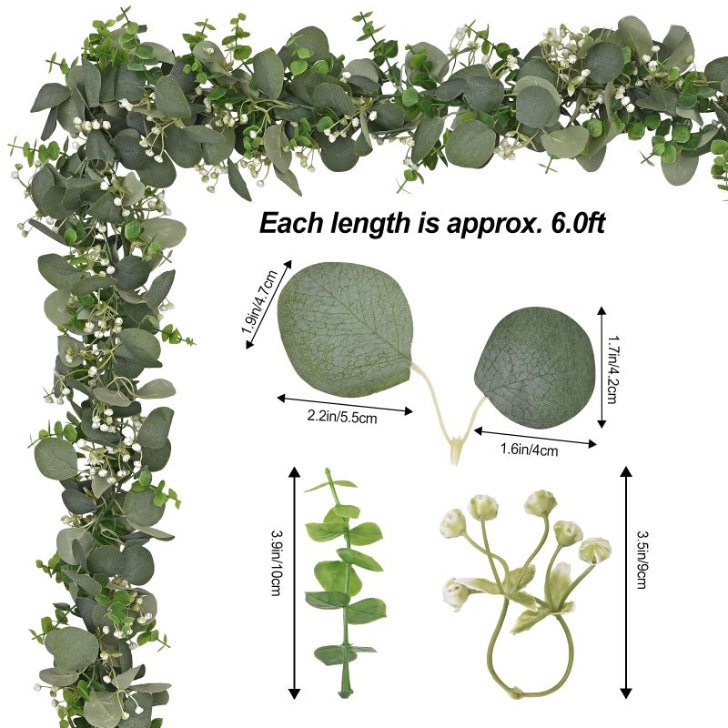 Dolicer 2 Packs 6FT Artificial Eucalyptus Garland, Faux Greenery Garland Fake Vines Hanging Silver Dollar Eucalyptus Leaves for Wedding Backdrop Arch Table Wall Party Home Decor - Image 3