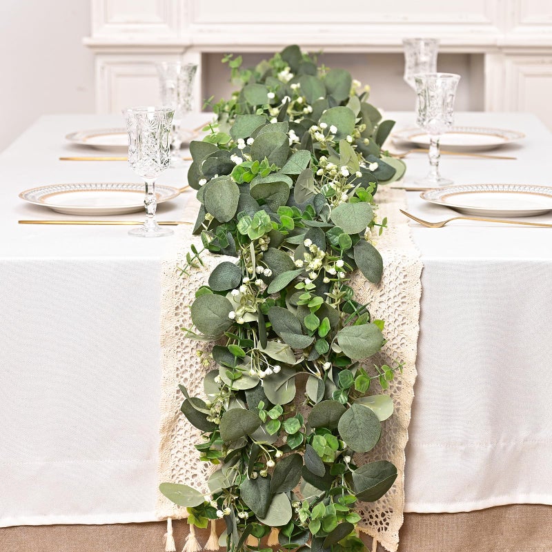 Dolicer 2 Packs 6FT Artificial Eucalyptus Garland, Faux Greenery Garland Fake Vines Hanging Silver Dollar Eucalyptus Leaves for Wedding Backdrop Arch Table Wall Party Home Decor - Image 4