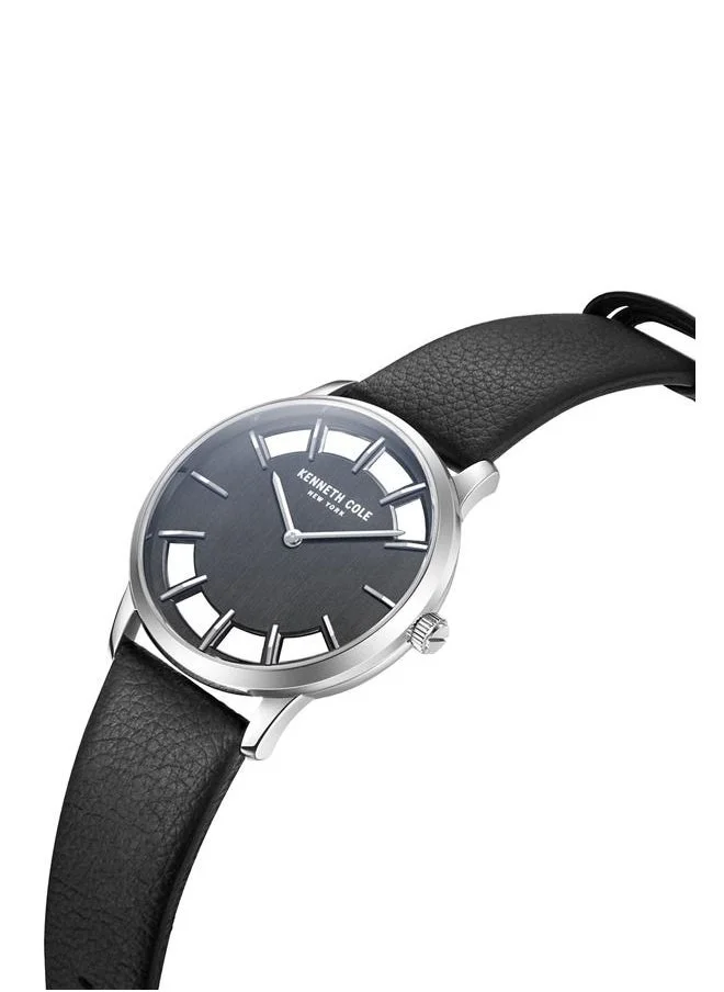 Kenneth Cole New York Men's 42mm Transparency Dial Watch with Black Leather Strap