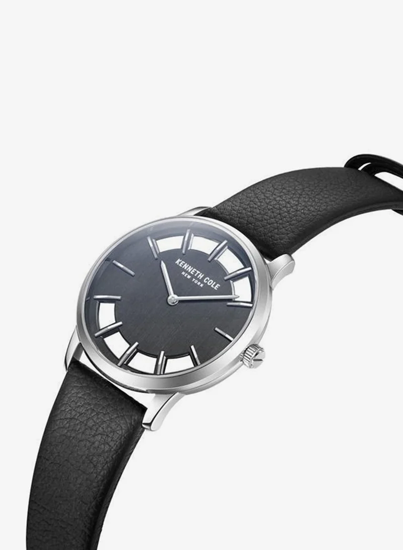Kenneth Cole New York Modern Classic Black Dial Black Leather Strap Analog Watch for Men 42mm