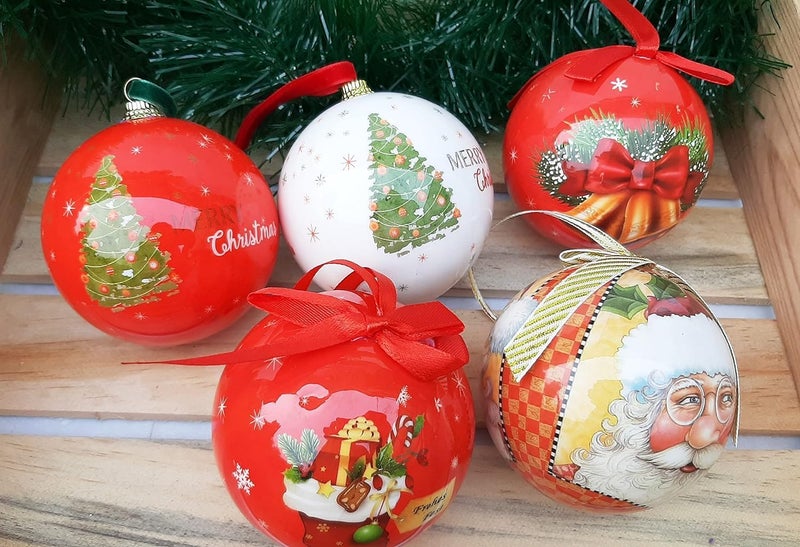 Partunay Set of 3 Pcs Beautiful Big Santa Clause Printed Balls Christmas Xmas Tree Hanging Ornaments Xmas Christmas Decoration Item Christmas Ornaments