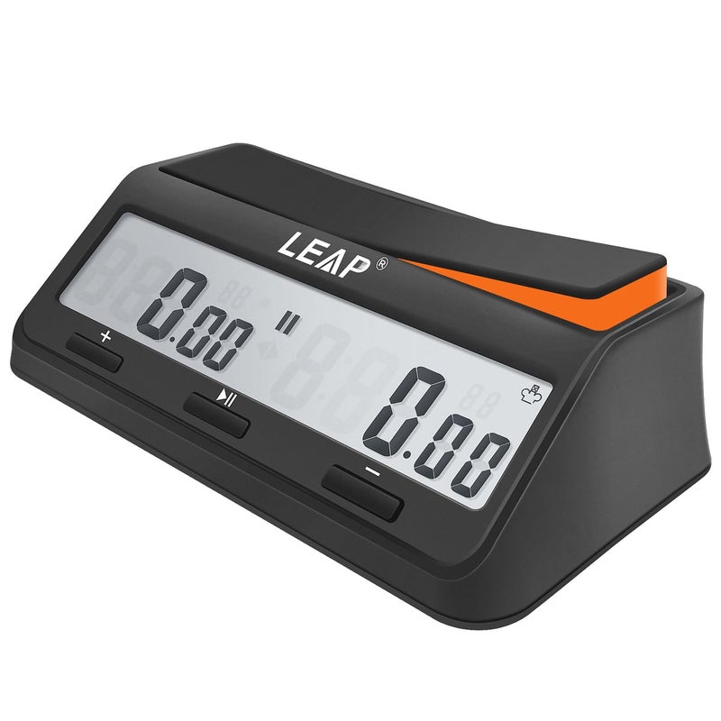 LEAP Chess Clock Digital Chess Timer Advanced for Board Game and Chess Timer with Bonus & Delay Count Down up Alarm Black/Orange - Image 1