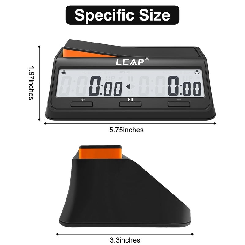 LEAP Chess Clock Digital Chess Timer Advanced for Board Game and Chess Timer with Bonus & Delay Count Down up Alarm Black/Orange - Image 3