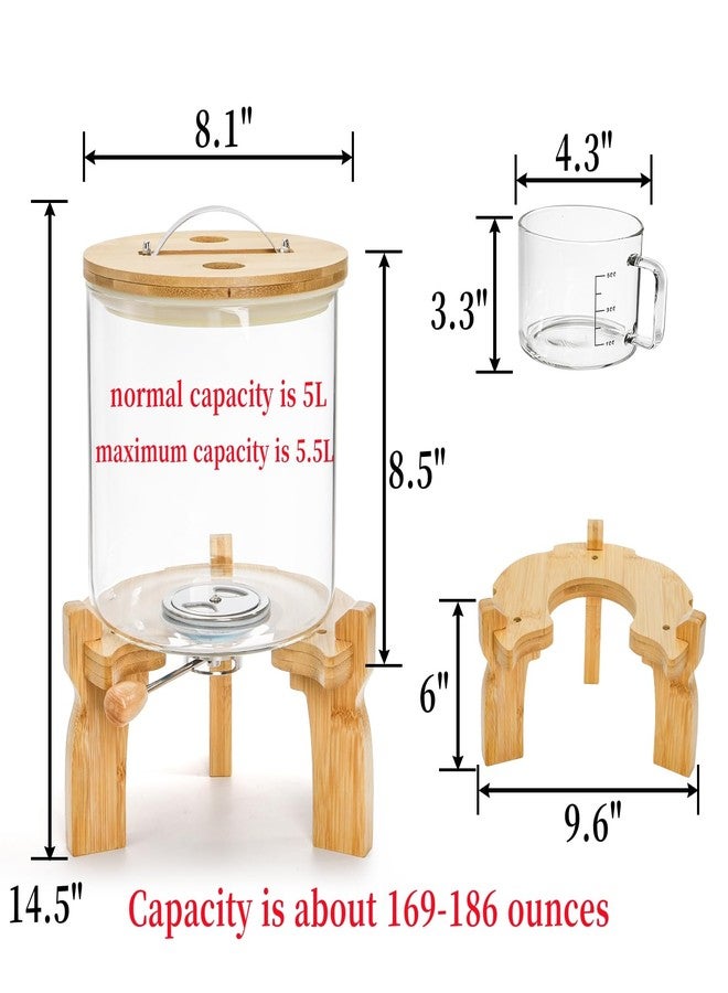 Goaste Glass Rice Dispenser with Bamboo Stand, 5L Flour Cereal Container with Airtight Lid, 8 Lbs Large Grain Food Storage Bucket, Countertop Beans Storage Tank with Measuring Cup & Valve for Dry Food - Image 2