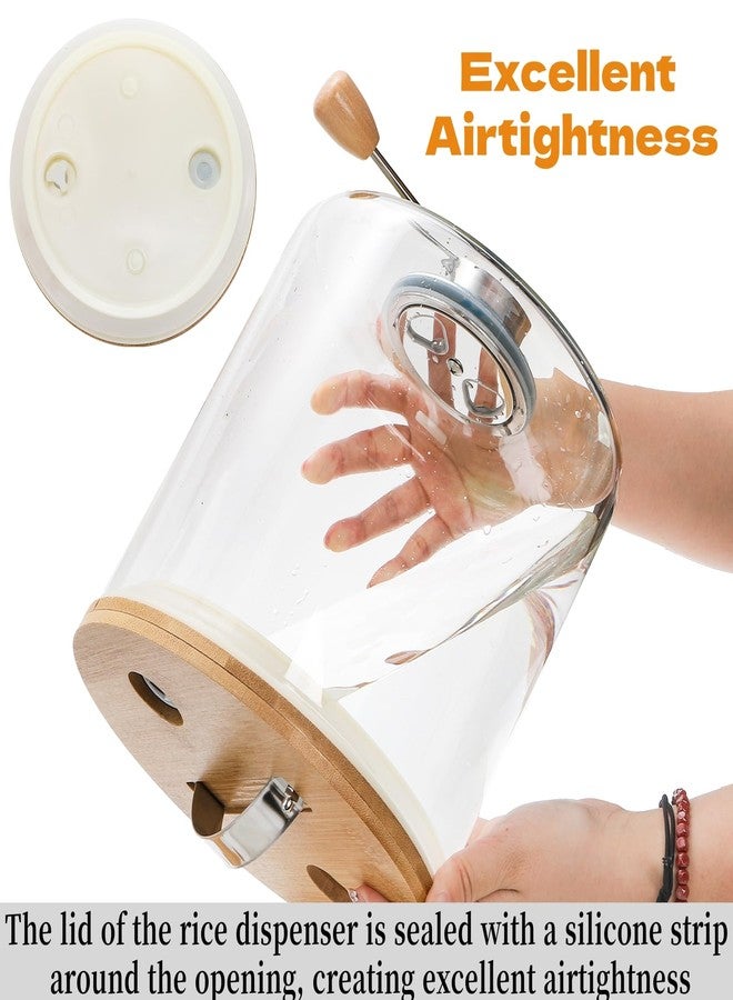 Goaste Glass Rice Dispenser with Bamboo Stand, 5L Flour Cereal Container with Airtight Lid, 8 Lbs Large Grain Food Storage Bucket, Countertop Beans Storage Tank with Measuring Cup & Valve for Dry Food - Image 5