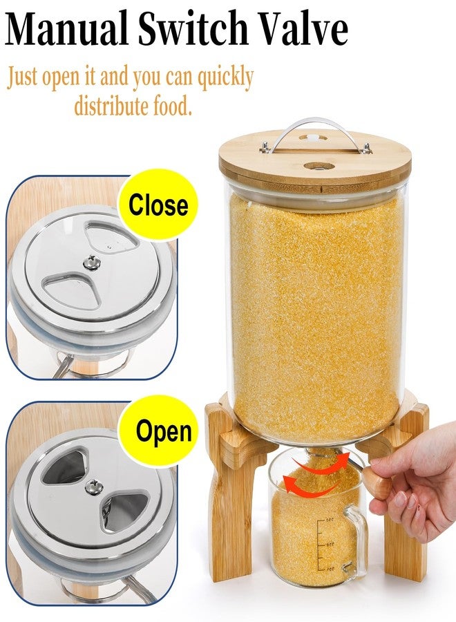 Goaste Glass Rice Dispenser with Bamboo Stand, 5L Flour Cereal Container with Airtight Lid, 8 Lbs Large Grain Food Storage Bucket, Countertop Beans Storage Tank with Measuring Cup & Valve for Dry Food - Image 4