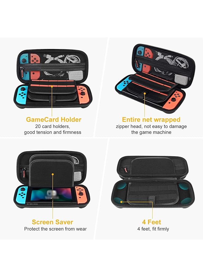 أكس سبرينج حقيبة حمل لجهاز Switch، حقيبة تخزين سفر صلبة، حقيبة واقية مع 20 خرطوشة لعبة، وحدة تحكم OLED وملحقاتها، حقيبة حمل لجهاز Switch - Image 2
