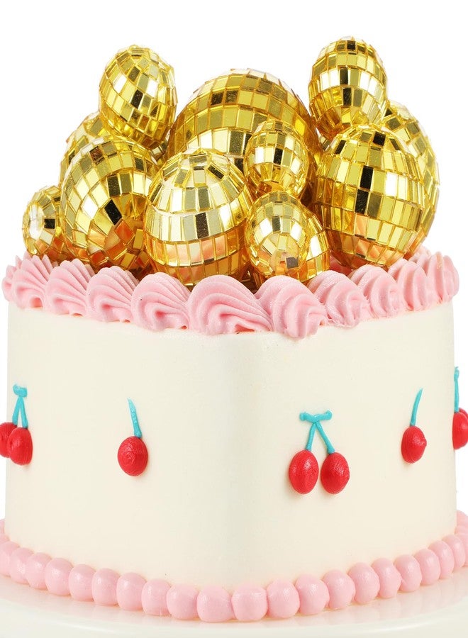 Grevosea 12 Pcs Disco Ball Cake Toppers, 5 Sizes Disco Ball Birthday Party Decorations Small Disco Ball Table Centerpiece Decor for 70s Disco Themed Dance Party Supplies Last Disco Party Gold - Image 1