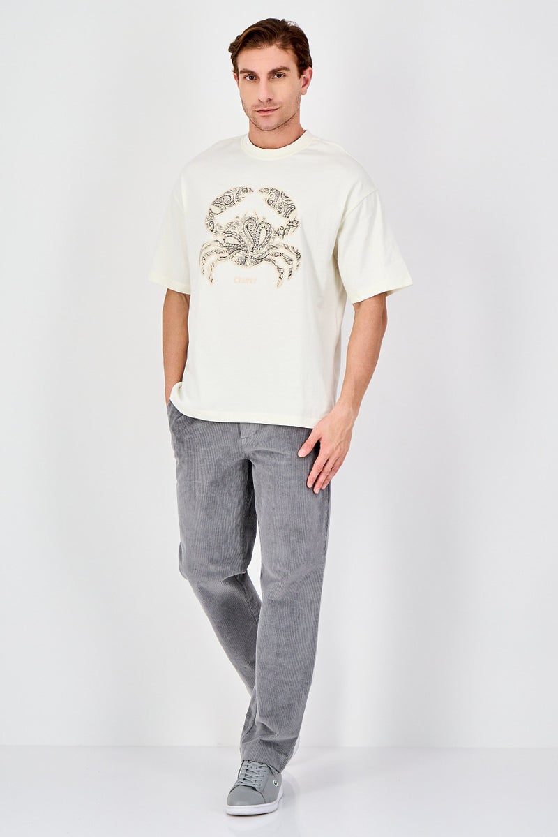 Ketch Men Crew Neck Short Sleeve Embroidered T-Shirt, Off White - Image 4