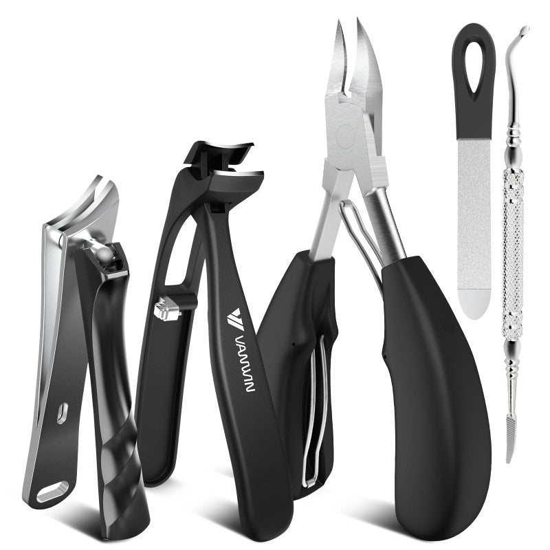 VANWIN Toenail Clippers for Thick Toenails for Seniors, Heavy Duty Wide Jaw Large Toe Nail Clippers for Thick Nails for Men, Angled Head & 45Â° Sharp Slanted Ingrown Toenail Clippers Set Black - Image 1