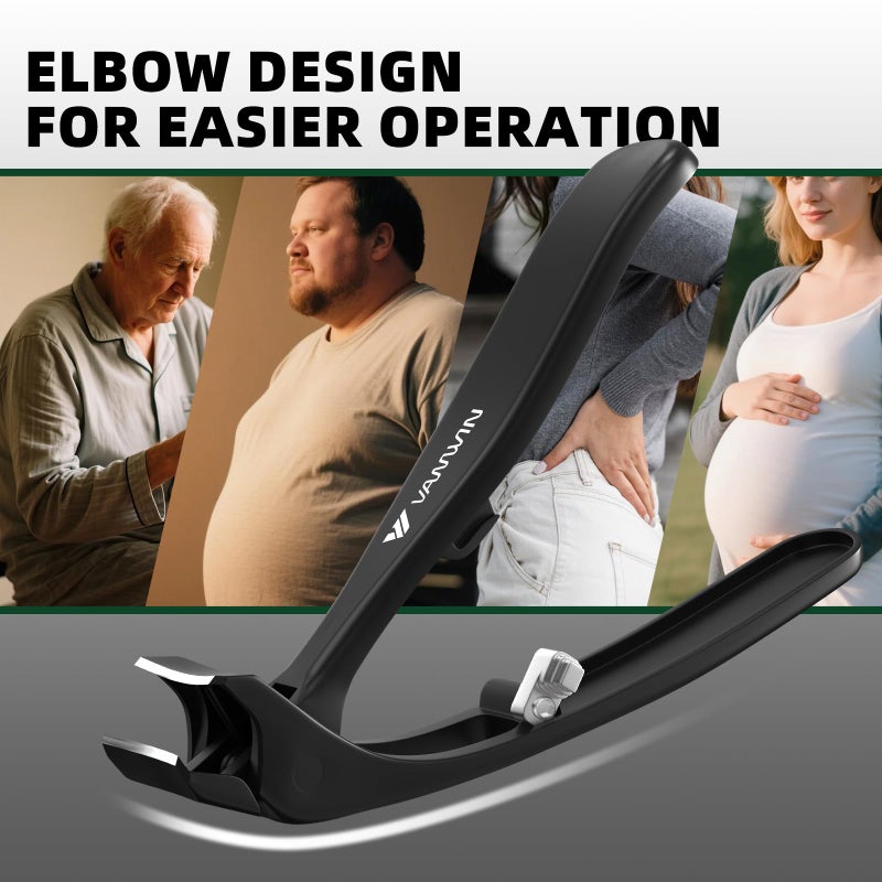 VANWIN Toenail Clippers for Thick Toenails for Seniors, Heavy Duty Wide Jaw Large Toe Nail Clippers for Thick Nails for Men, Angled Head & 45Â° Sharp Slanted Ingrown Toenail Clippers Set Black - Image 4