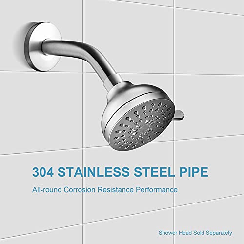 OFFO Shower Arm with Flange, 6 in Brushed Nickel Wall Mount Replacement Angle Shower Head Arm Wall-Mounted For Fixed Shower Head & Handheld Showerhead - Image 3
