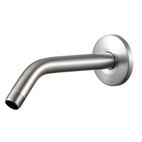 OFFO Shower Arm with Flange, 6 in Brushed Nickel Wall Mount Replacement Angle Shower Head Arm Wall-Mounted For Fixed Shower Head & Handheld Showerhead - Image 1