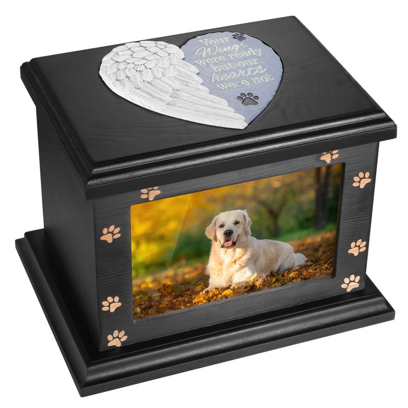ADMLC Pet Memorial Urns for Dogs or Cats Ashes, Large Wooden Funeral Pets Memorial Urns with Photo Frame, Cremation Urns Keepsake Memory Box for Loss Pets, Ashes Urn for Pets - Image 1