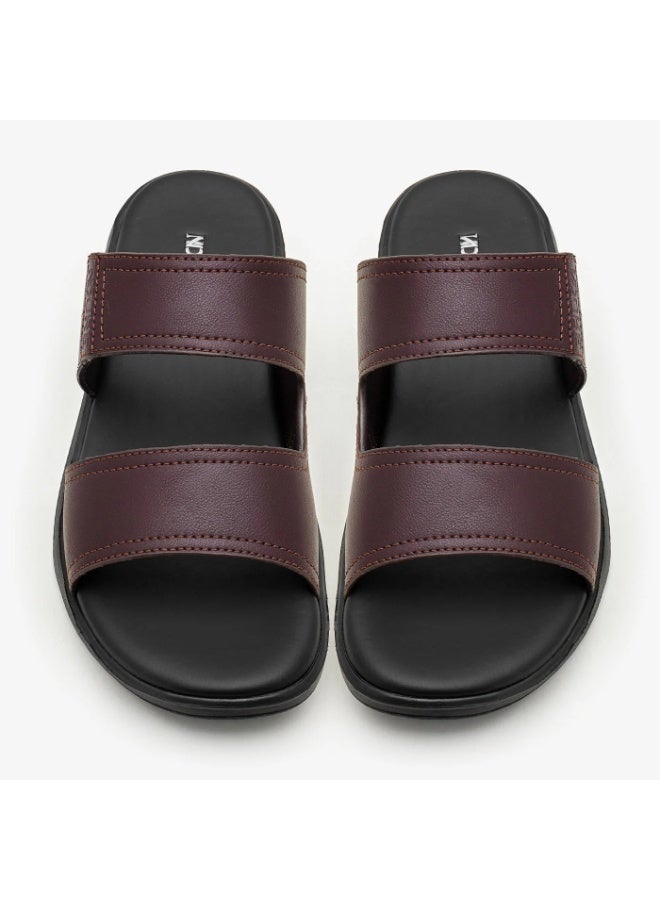 NDURE Men's Slide Sandals, Brown, Cushioned Footbed, Casual Comfort - Image 2