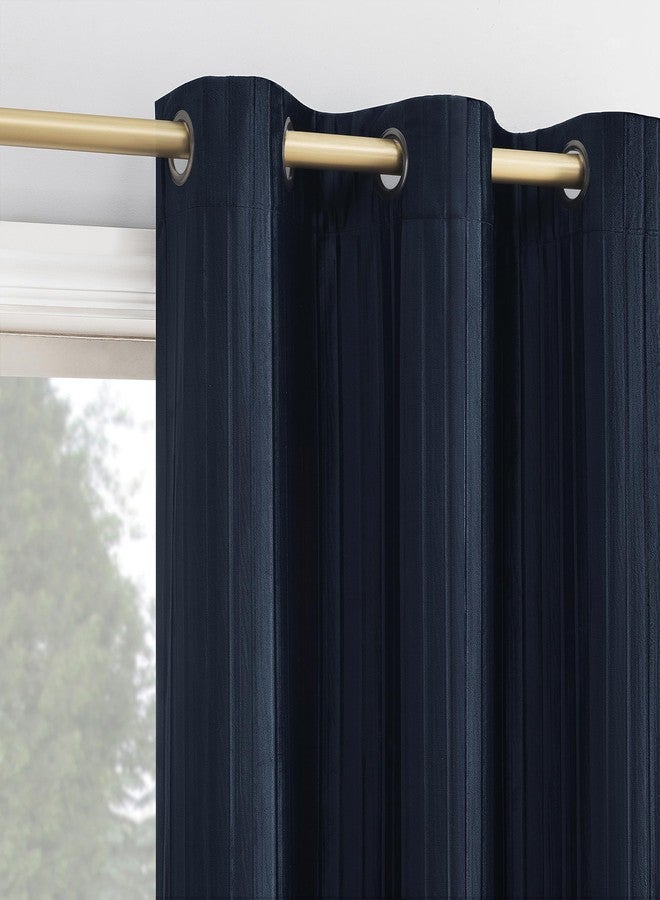 Sun Zero Scarlett 2-Pack Pleated Velvet Noise Reducing Blackout Grommet Curtain Panel Pair, 40" x 96", Navy Blue - Image 1