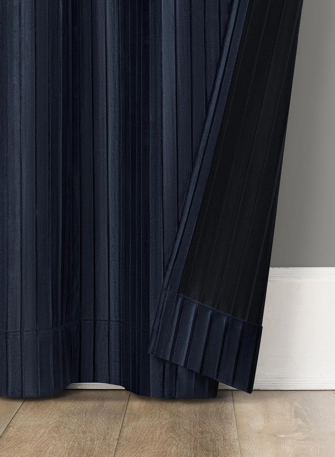 Sun Zero Scarlett 2-Pack Pleated Velvet Noise Reducing Blackout Grommet Curtain Panel Pair, 40" x 96", Navy Blue - Image 4
