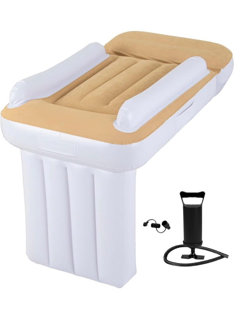 Inflatable Travel Bed - Portable Yellow Bed for Kids, Airplane Seat Extender for Kids - Plane Bed for Toddler Air Mattress, Toddler Blow Up Bed with Sides Pump and Belt, Kids Air Bed  - Image 1