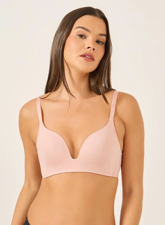 Take Two Take Two Solid Padded Non Wired Plunge Bra