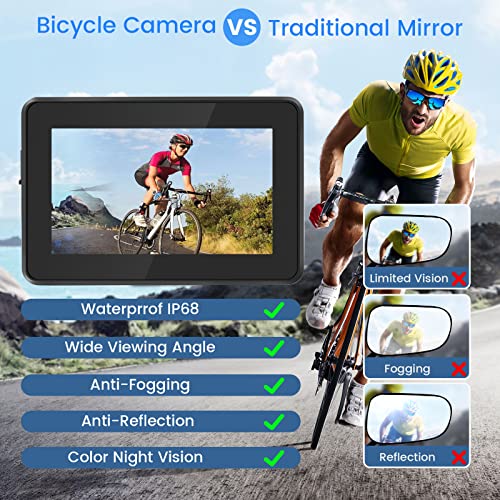 blueear Bike Bicycle Mirror,1080P Bicycle Rear View camera with 4.3" Screen,130° Wide Angle Color Night Vision Bikes Camera 360° Adjustable,Bike Accessories For Bicycle, Mountain, Road Bike - Image 3