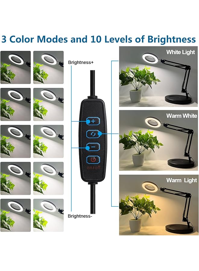 erorex 10X Magnifying Glass With Light 1 800 Lumens Stepless Dimmable 3 Color Modes 4.2″ Real Glass Lens Led Magnifying Desk Lamp And Clamp Magnifier Light And Stand For Crafts Welding Close Work - Image 3