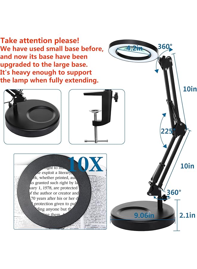 erorex 10X Magnifying Glass With Light 1 800 Lumens Stepless Dimmable 3 Color Modes 4.2″ Real Glass Lens Led Magnifying Desk Lamp And Clamp Magnifier Light And Stand For Crafts Welding Close Work - Image 4