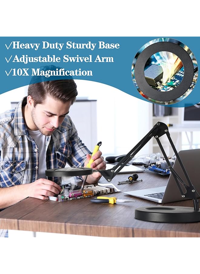erorex 10X Magnifying Glass With Light 1 800 Lumens Stepless Dimmable 3 Color Modes 4.2″ Real Glass Lens Led Magnifying Desk Lamp And Clamp Magnifier Light And Stand For Crafts Welding Close Work - Image 5