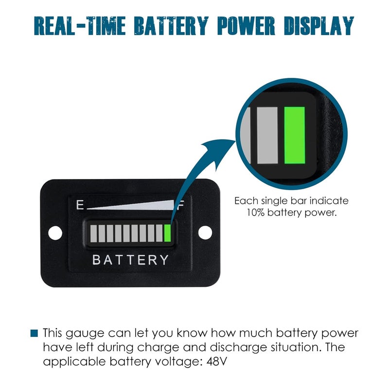 Runleader 48V LED Battery Power Indicator,Applicable to Lead Acid,Golf Cart Forklift Lawn Mower Leaf Trimmer Motorhome etc. - Image 2