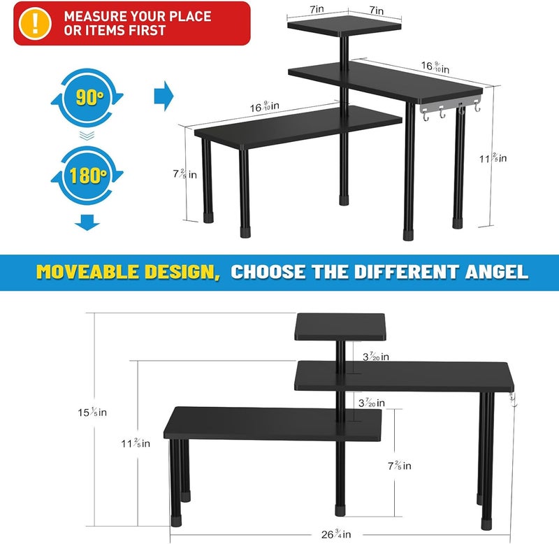 JayRex Bathroom Organizer Countertop Corner Shelf, 3 Tier Shelf Moveable Shelf Organizer for Bathroom Counter, Make Up, Dresser Table, Desktop Shelf (Black) - Image 2